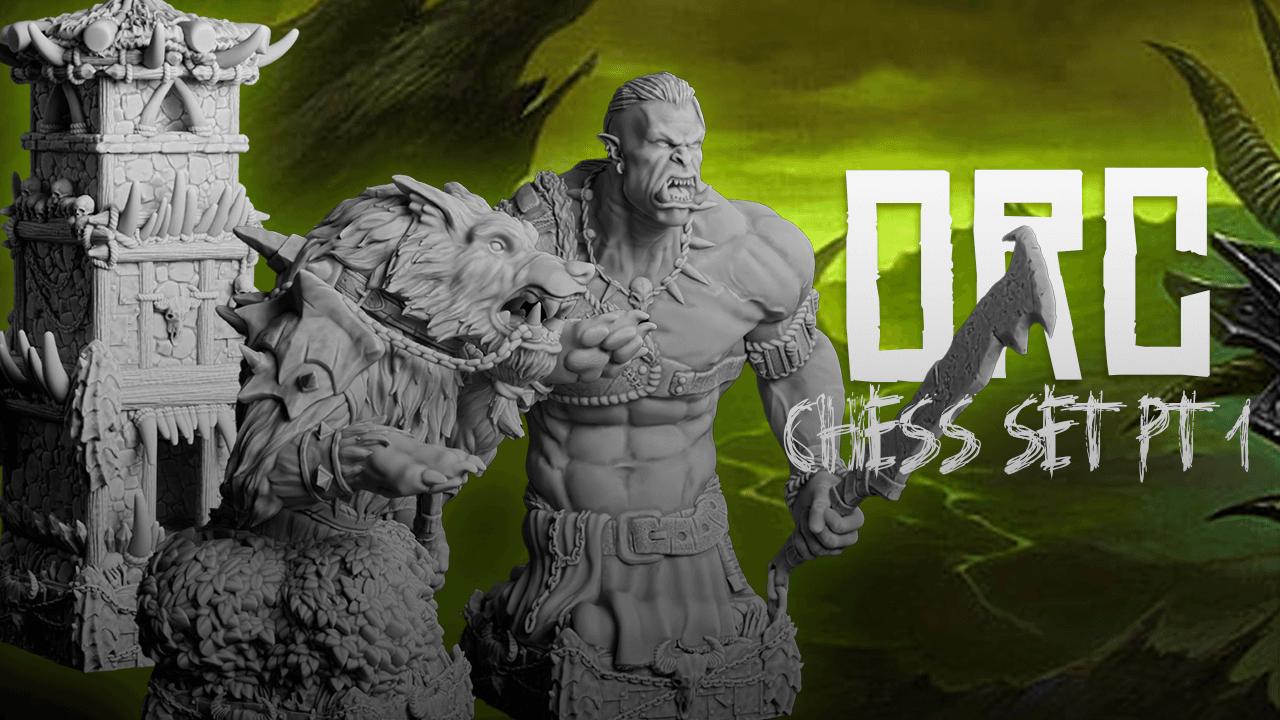 Solid Resin Orc Half Chess Set (16 pieces )