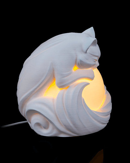 3D Printed Feline Sphere - Table Lamp - Printed in PLA Plastic - RGB Color Changing Lighting - Remote control