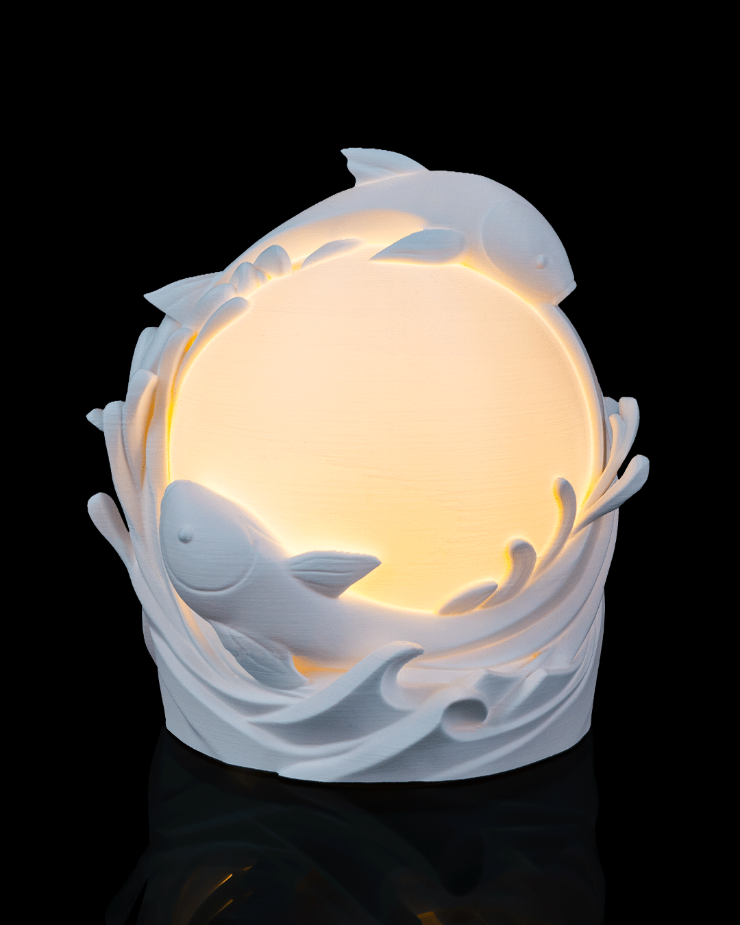 3D Printed Twin Fish Sphere - Table Lamp - Printed in PLA Plastic - RGB Color Changing Lighting - Remote control