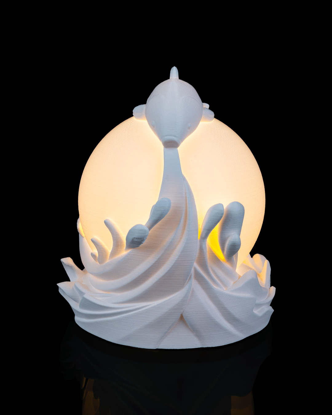 3D Printed Twin Fish Sphere - Table Lamp - Printed in PLA Plastic - RGB Color Changing Lighting - Remote control