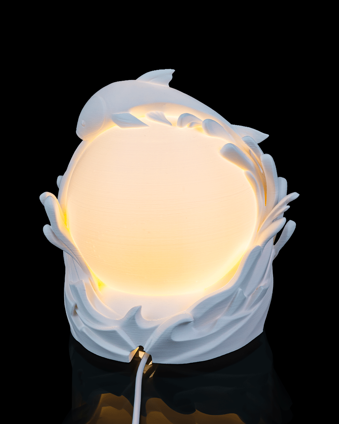 3D Printed Twin Fish Sphere - Table Lamp - Printed in PLA Plastic - RGB Color Changing Lighting - Remote control