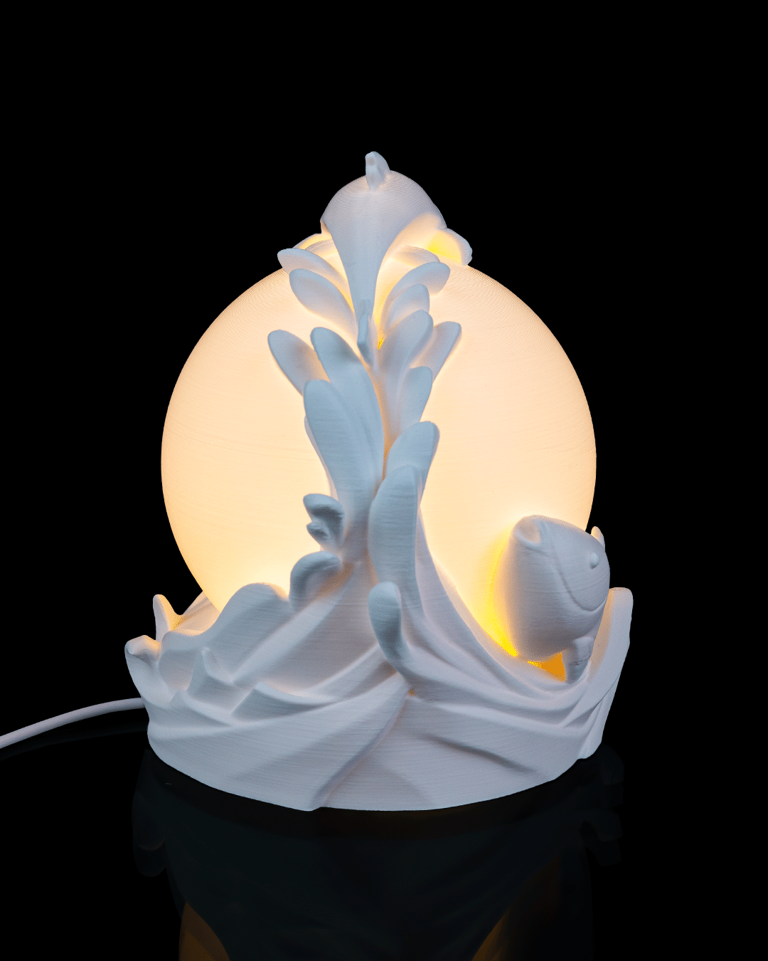 3D Printed Twin Fish Sphere - Table Lamp - Printed in PLA Plastic - RGB Color Changing Lighting - Remote control