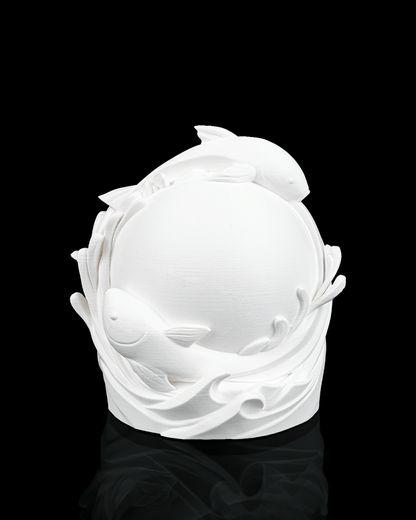 3D Printed Twin Fish Sphere - Table Lamp - Printed in PLA Plastic - RGB Color Changing Lighting - Remote control