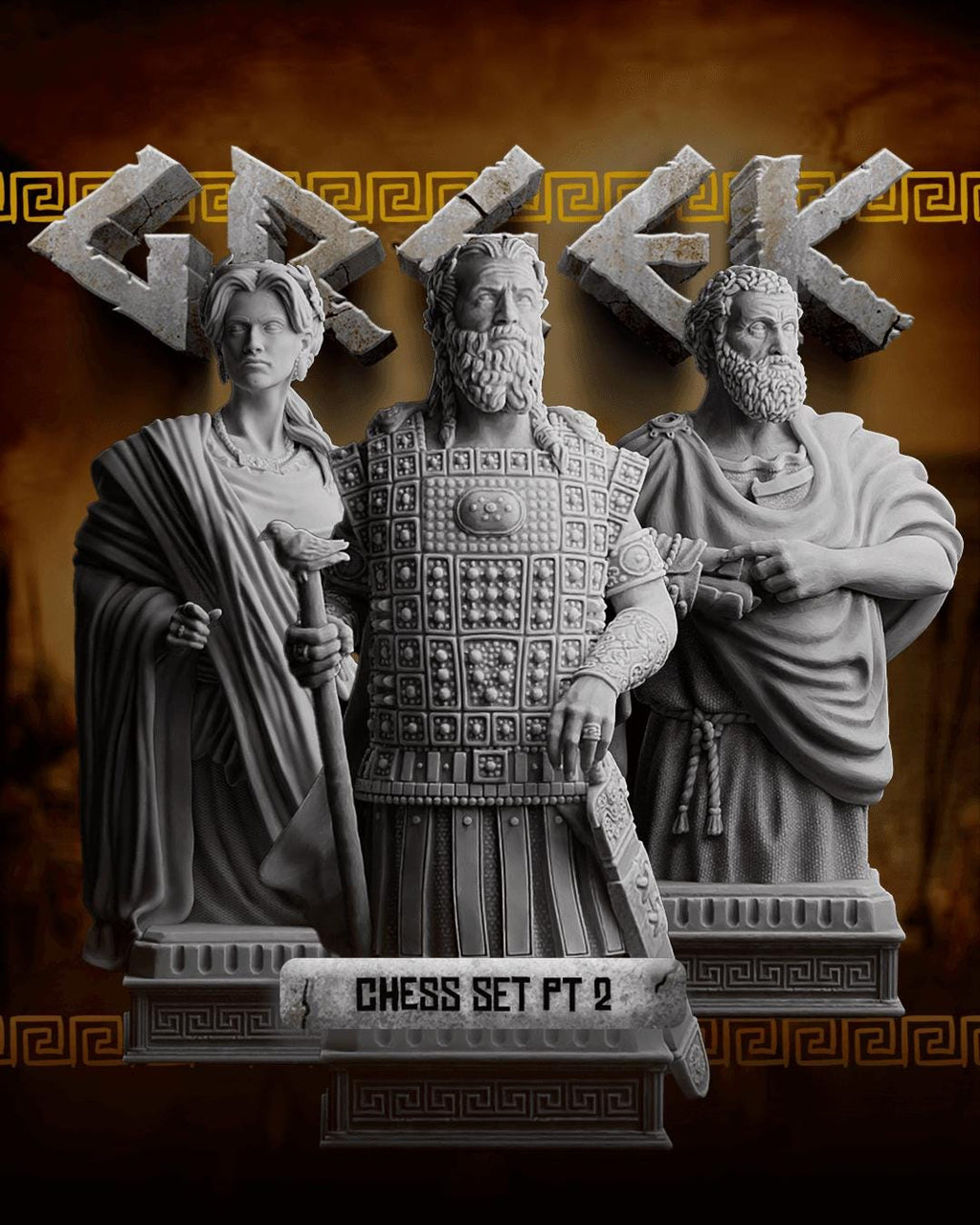 Solid Resin Greek Half Chess Set (16 pieces )