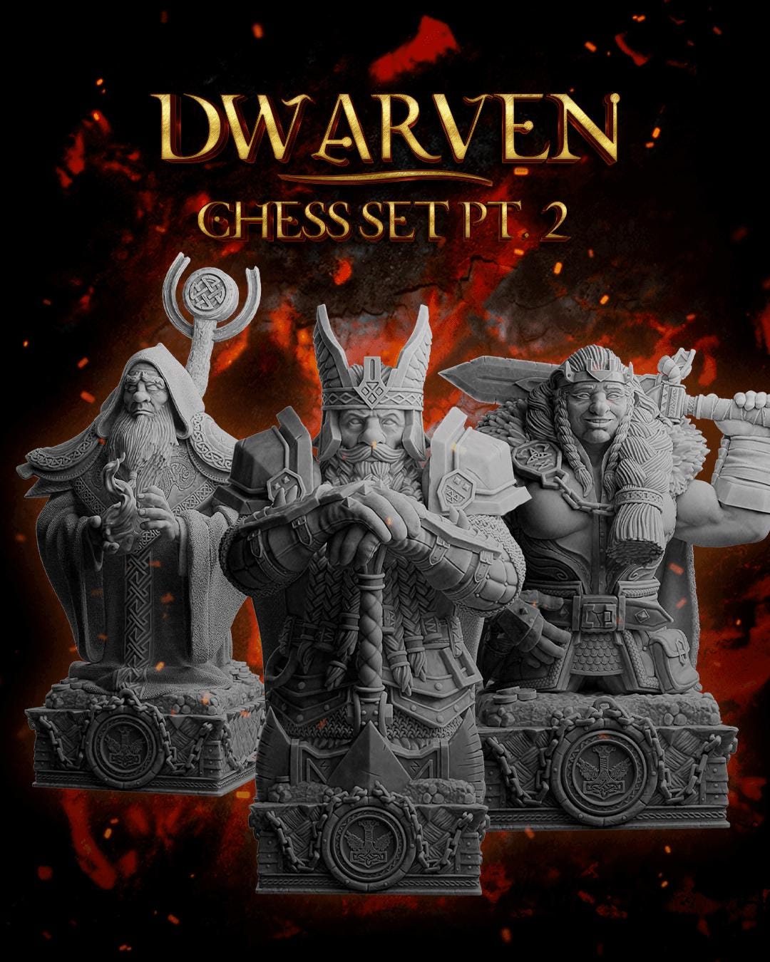 Solid Resin Dwarven Half Chess Set (16 pieces )