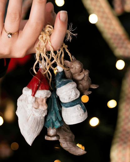 Hand-Carved Xmas Ornaments Complete Set - Not Painted