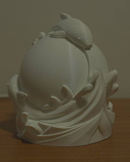 3D Printed Twin Fish Sphere - Table Lamp - Printed in PLA Plastic - RGB Color Changing Lighting - Remote control